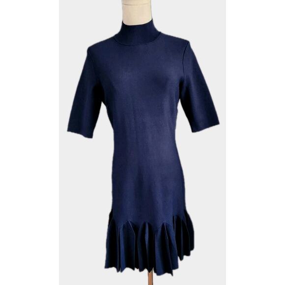 TED BAKER Pleated Hem Knitted Bodycon Mini Dress Navy Blue Mini TB Size 2/US 6 - Picture 2 of 12